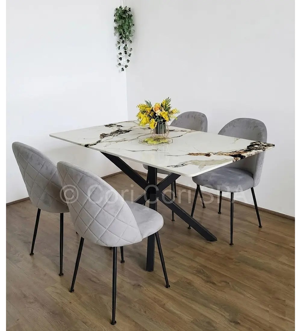 Comedor Madrid Stone Black + 4 Sillas Bread Velvet Black