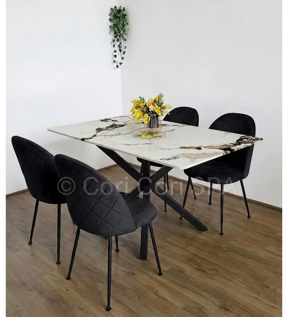 Comedor Madrid Stone Black + 4 Sillas Bread Velvet Black