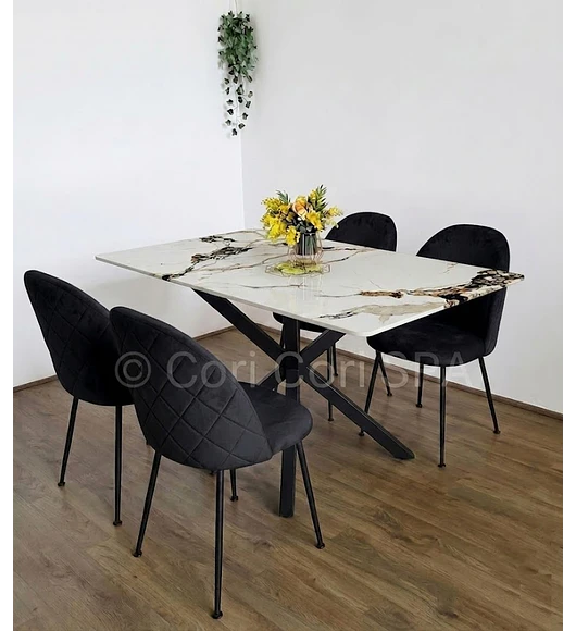 Comedor Madrid Stone Black + 4 Sillas Bread Velvet Black