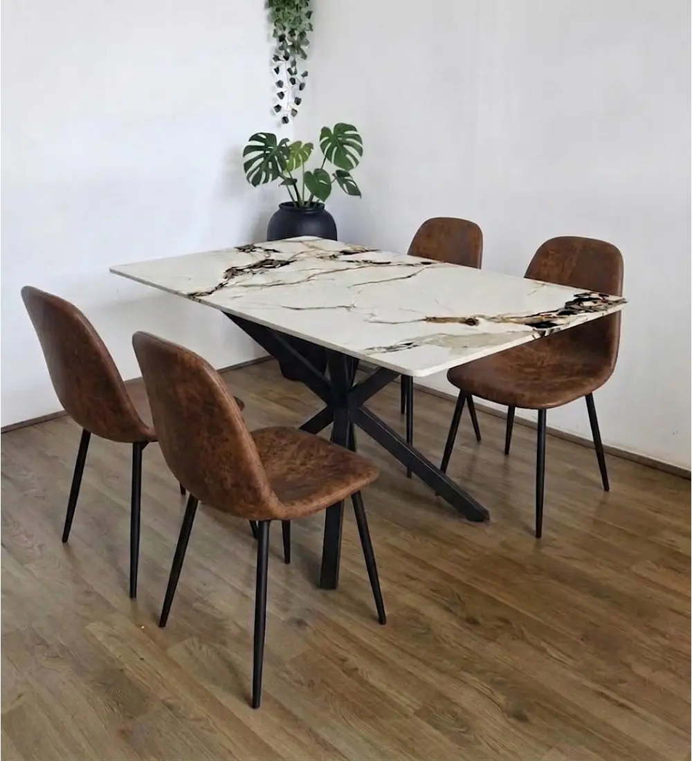 Comedor Madrid Stone Black + 4 Sillas Scoop Ecocuero Vintage Black