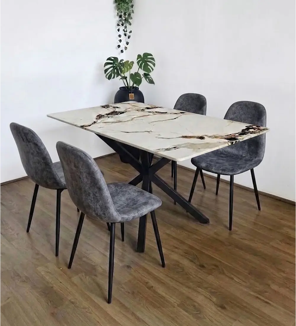 Comedor Madrid Stone Black + 4 Sillas Scoop Ecocuero Vintage Black