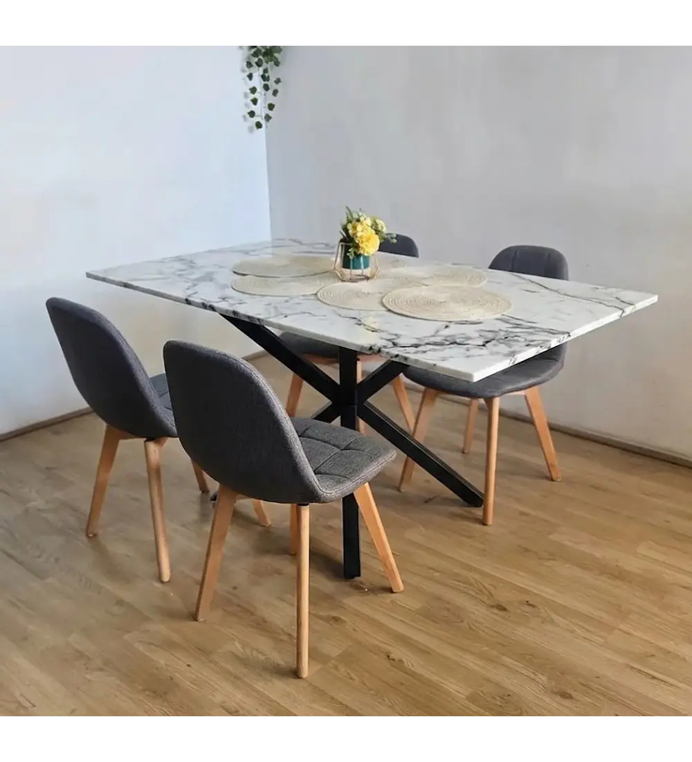 Comedor Madrid Stone Wood 140x80cms + 4 Sillas Capitonne Lino