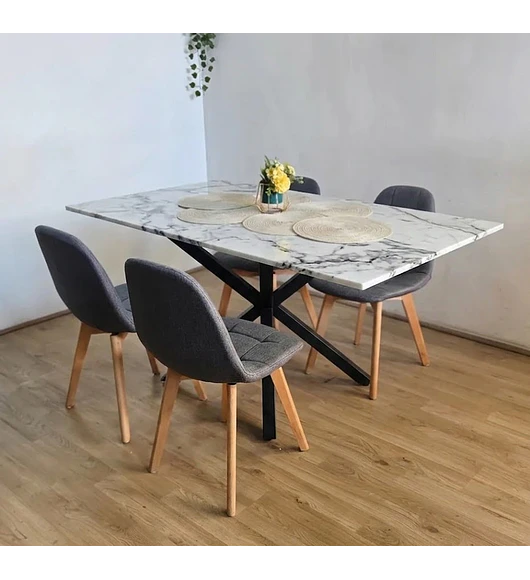 Comedor Madrid Stone Wood 140x80cms + 4 Sillas Capitonne Lino