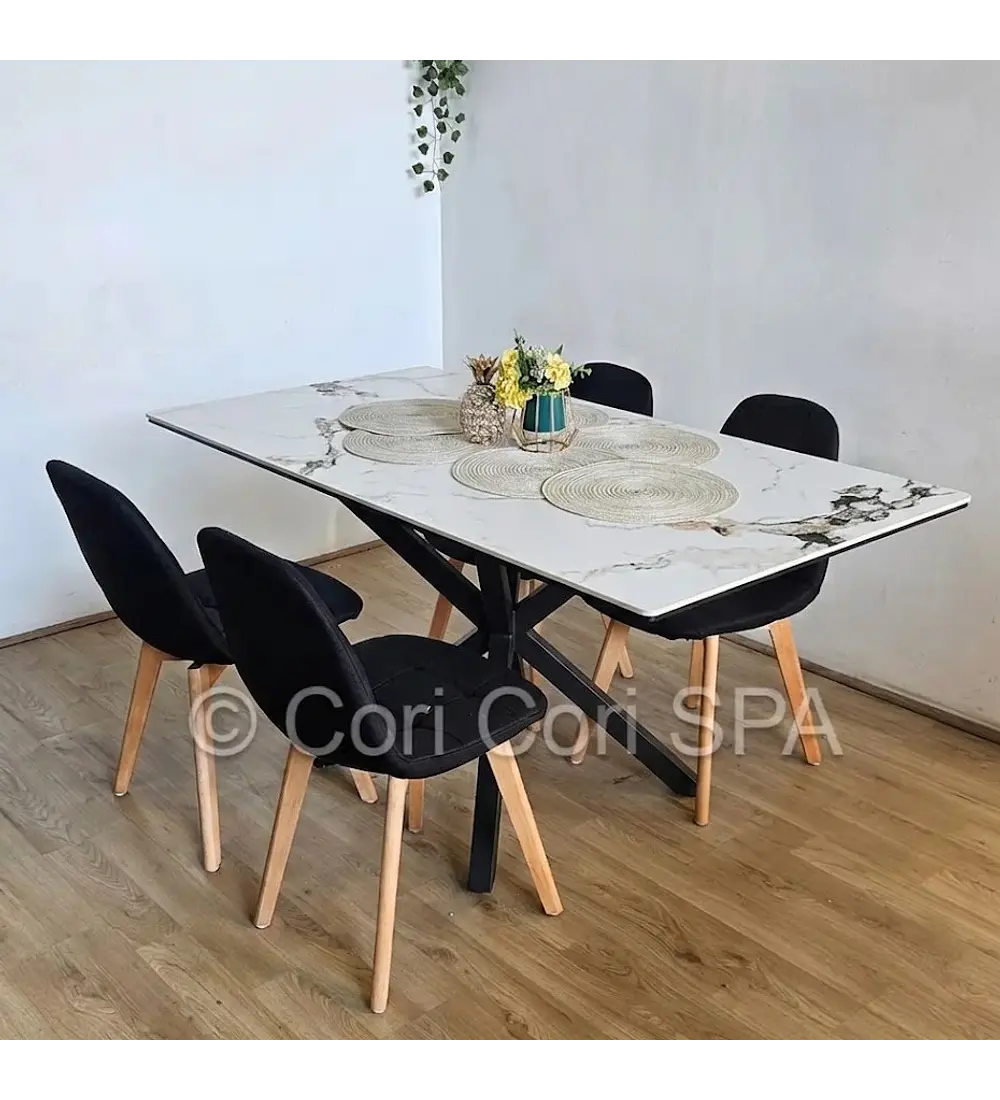 Comedor Madrid Stone Wood 140x80cms + 4 Sillas Capitonne Lino