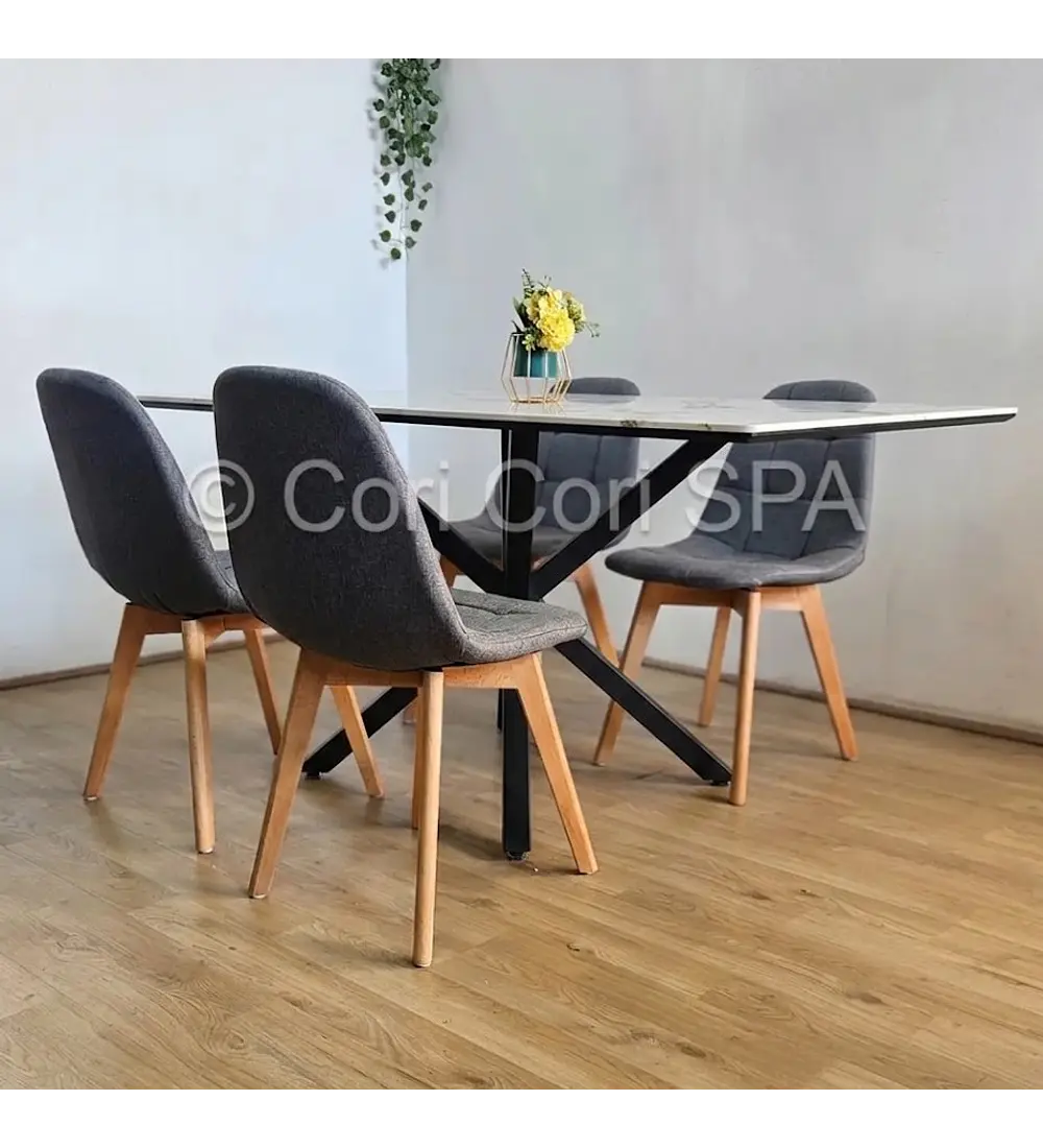 Comedor Madrid Stone Wood 140x80cms + 4 Sillas Capitonne Lino