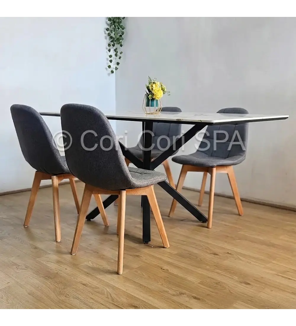 Comedor Madrid Stone Wood 140x80cms + 4 Sillas Capitonne Lino