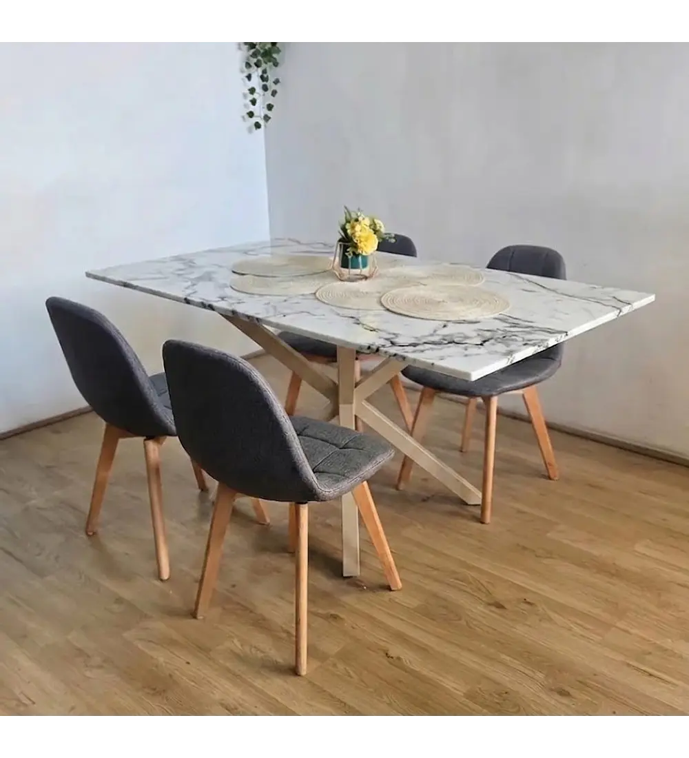 Comedor Madrid Stone Wood 140x80cms + 4 Sillas Capitonne Lino