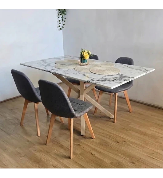 Comedor Madrid Stone Wood 140x80cms + 4 Sillas Capitonne Lino