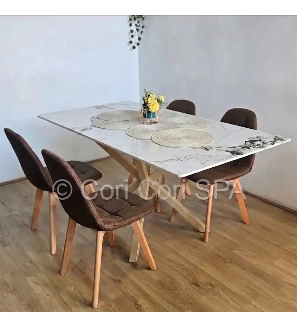 Comedor Madrid Stone Wood 140x80cms + 4 Sillas Capitonne Lino