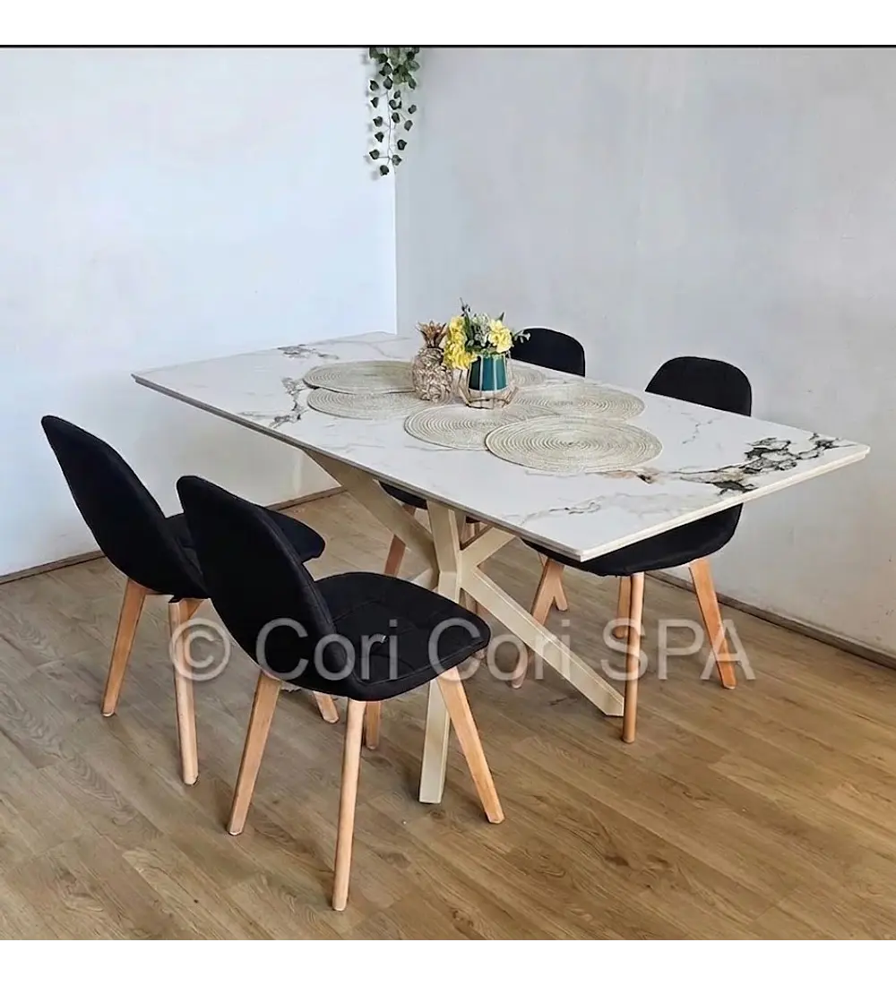 Comedor Madrid Stone Wood 140x80cms + 4 Sillas Capitonne Lino