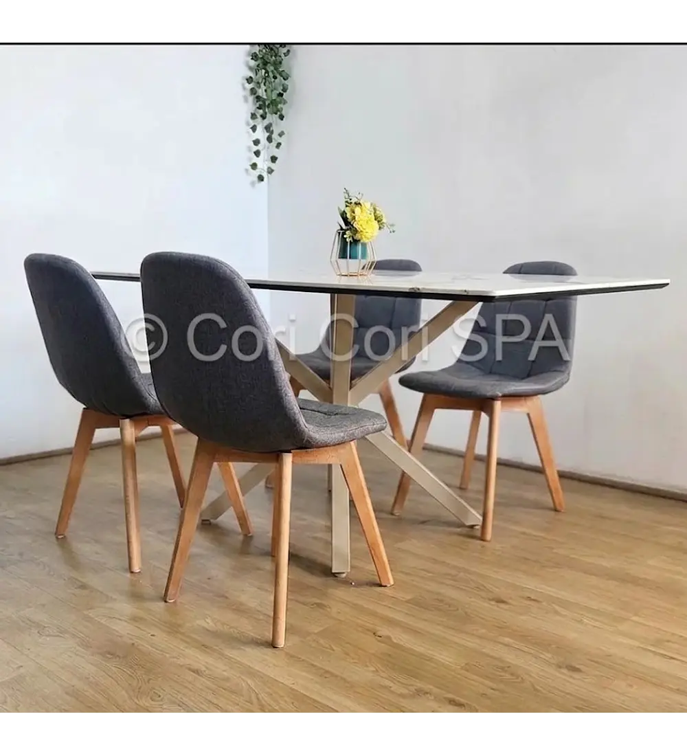 Comedor Madrid Stone Wood 140x80cms + 4 Sillas Capitonne Lino