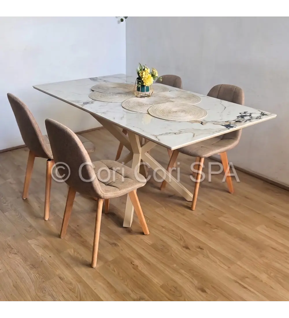 Comedor Madrid Stone Wood 140x80cms + 4 Sillas Capitonne Lino