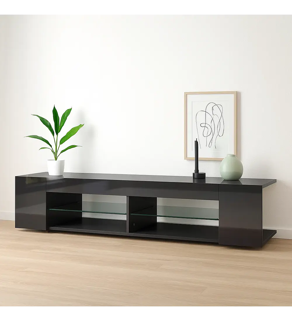Rack de TV Moderno Negro con Luces LED