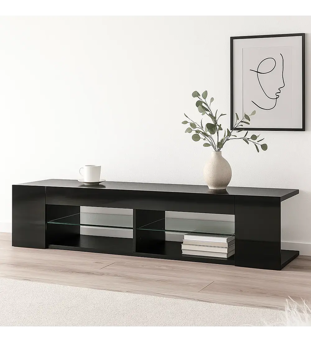 Rack de TV Moderno Negro con Luces LED