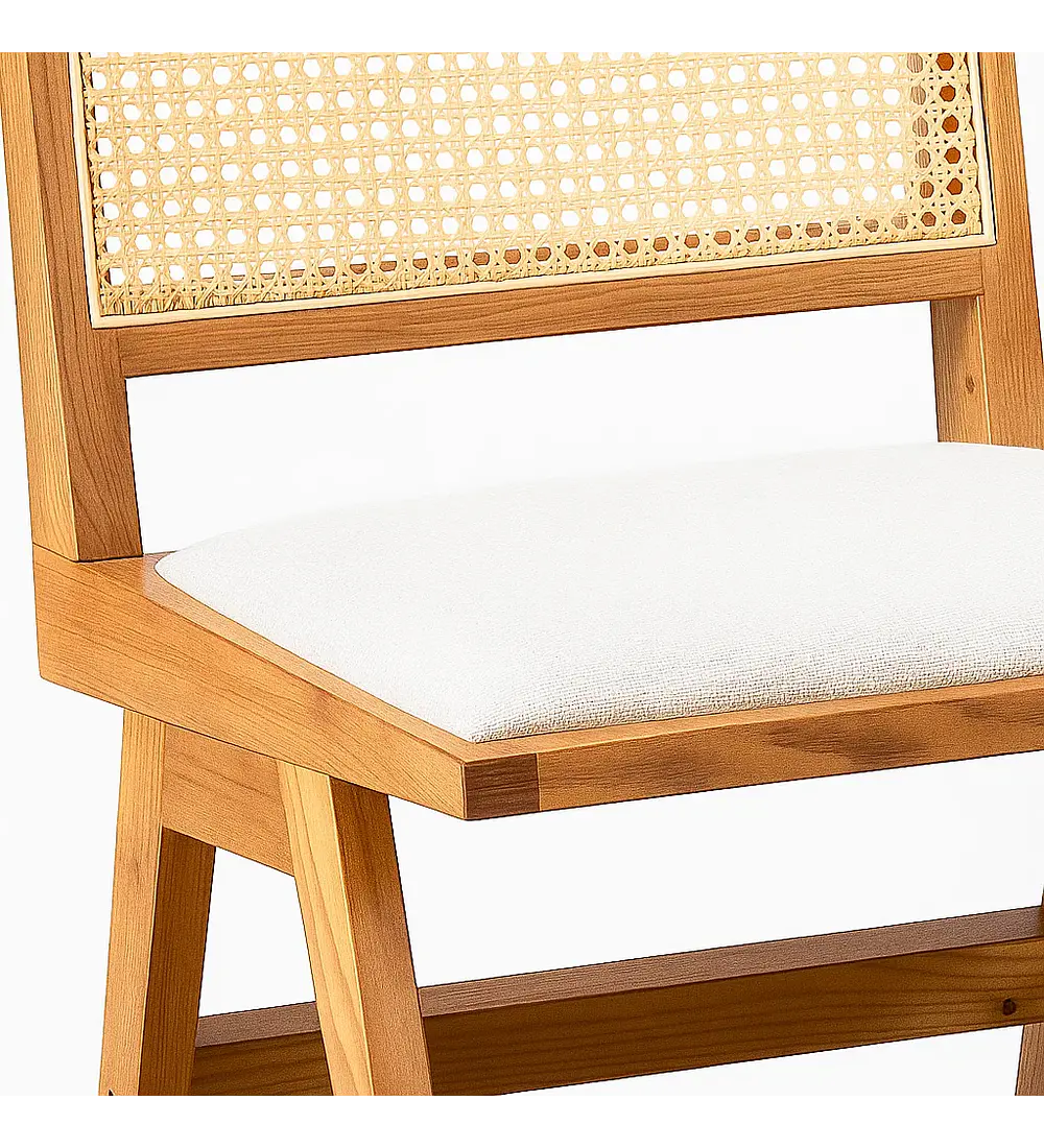 Silla Aura de Rattan con Asiento de Tela - Natural Beige