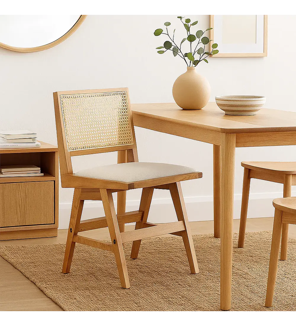 Silla Aura de Rattan con Asiento de Tela - Natural Beige