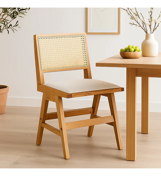 Silla Aura de Rattan con Asiento de Tela - Natural Beige