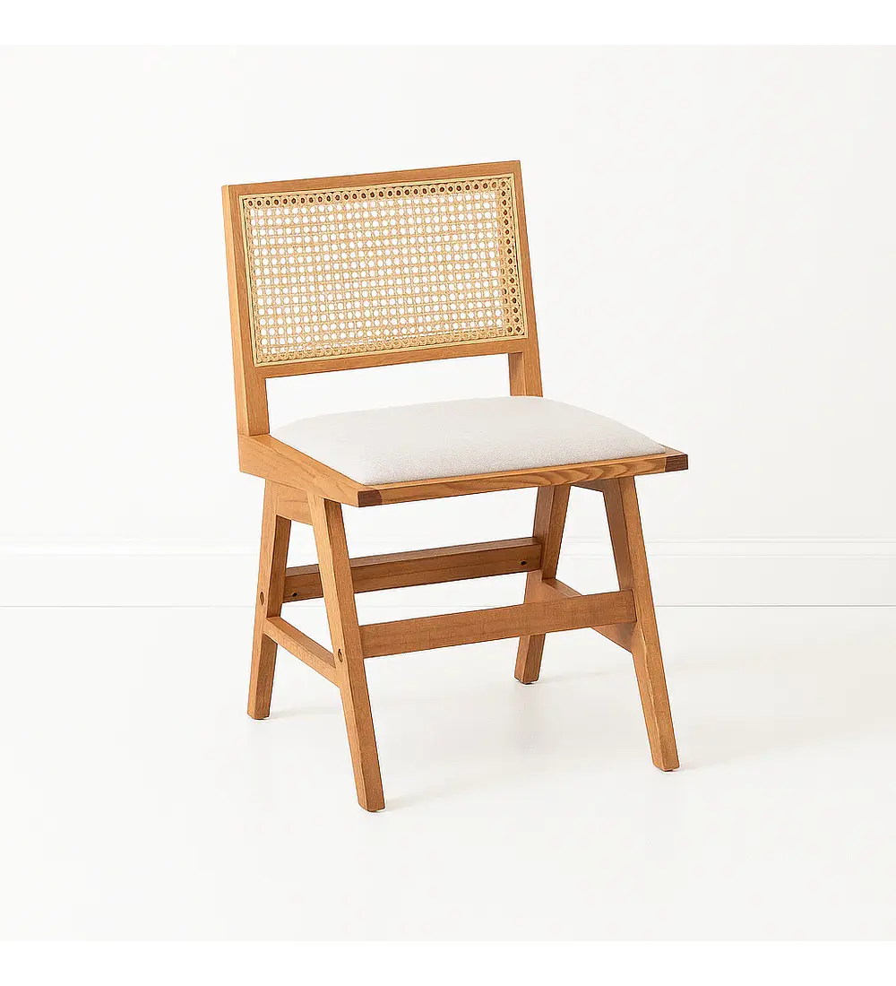 Silla Aura de Rattan con Asiento de Tela - Natural Beige