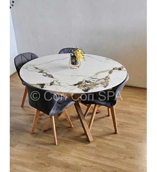 Comedor Warwick Stone Wood + 4 Sillas Mariposa Lino