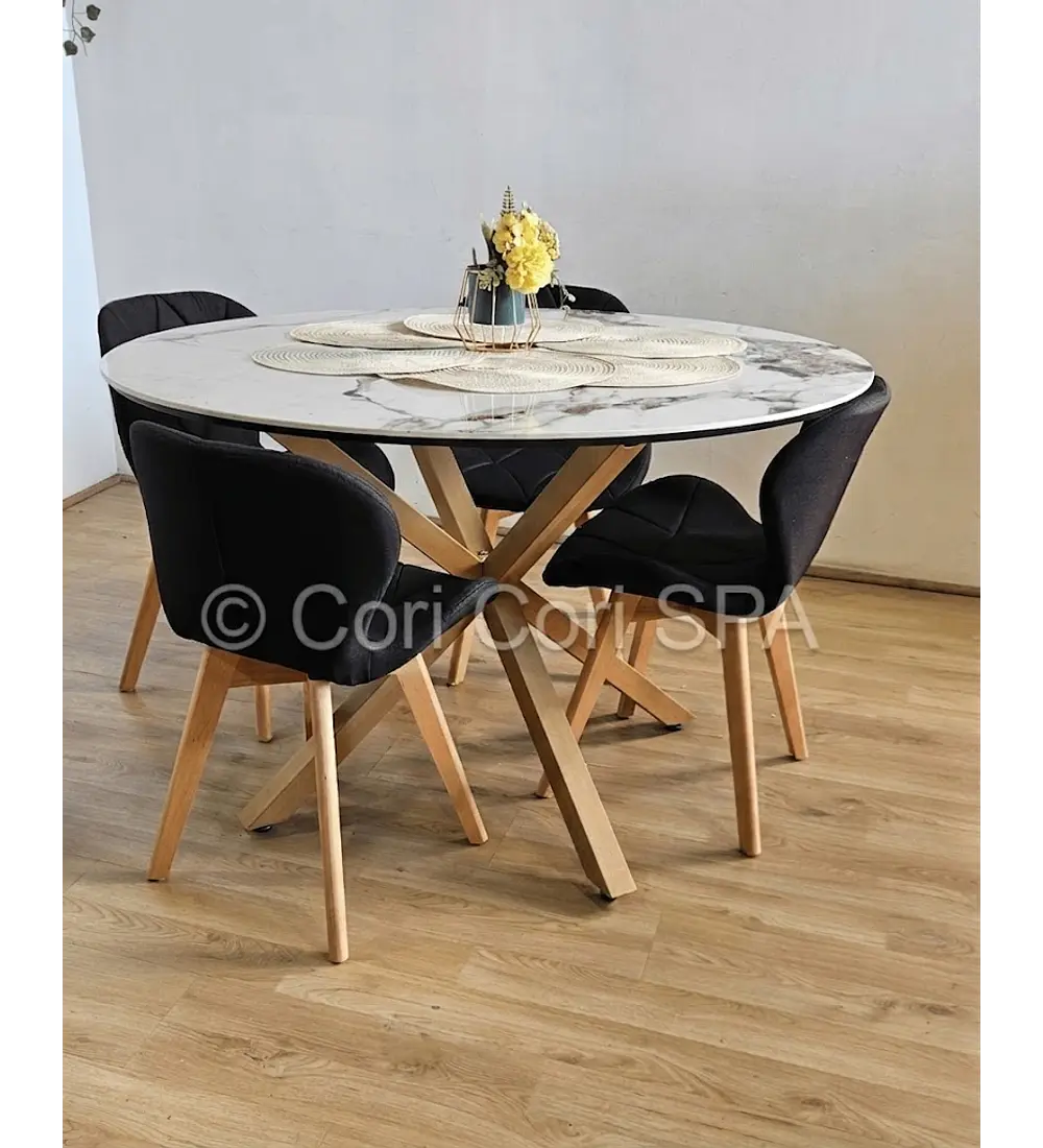 Comedor Warwick Stone Wood + 4 Sillas Mariposa Lino