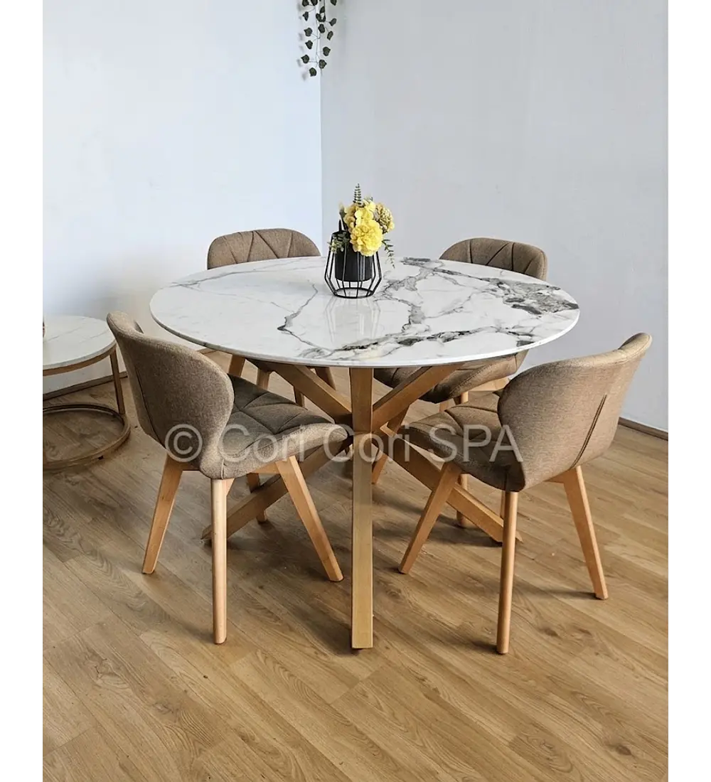 Comedor Warwick Stone Wood + 4 Sillas Mariposa Lino
