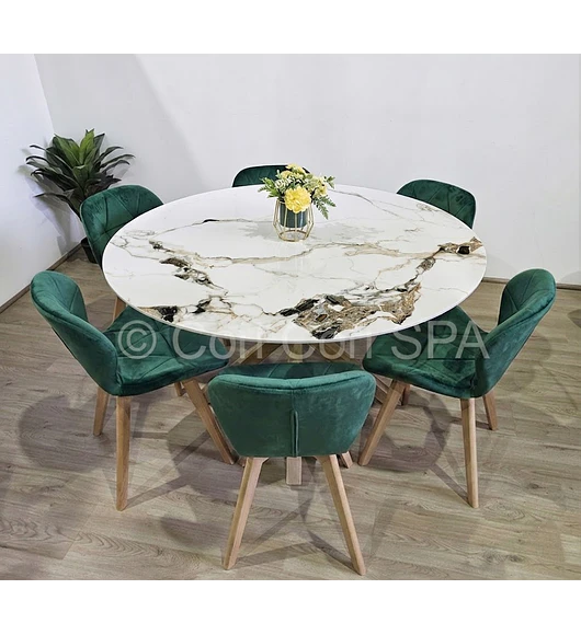 Comedor Warwick Stone Wood + 6 Sillas Mariposa Velvet