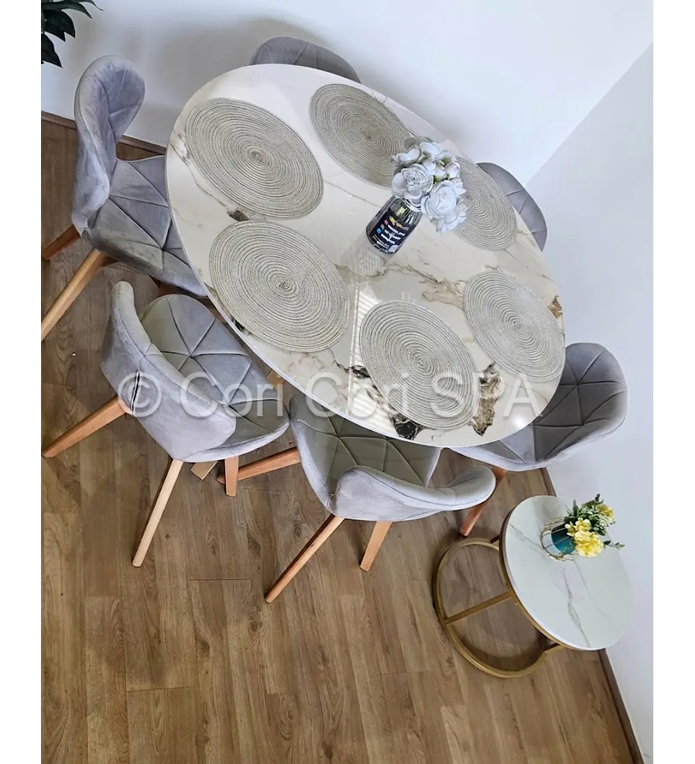 Comedor Warwick Stone Wood + 6 Sillas Mariposa Velvet