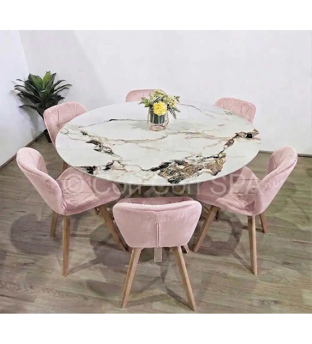 Comedor Warwick Stone Wood + 6 Sillas Mariposa Velvet