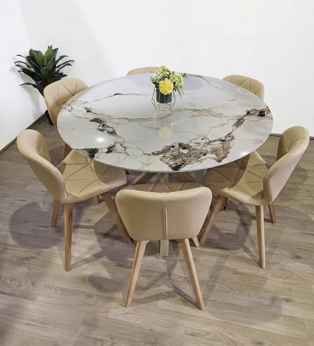 Comedor Mesa Warwick Stone 120cms + 6 Sillas Mariposa Wood 