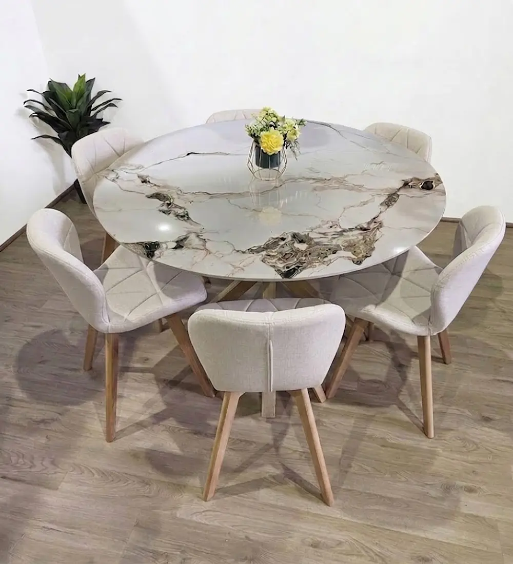 Comedor Mesa Warwick Stone 120cms + 6 Sillas Mariposa Wood 