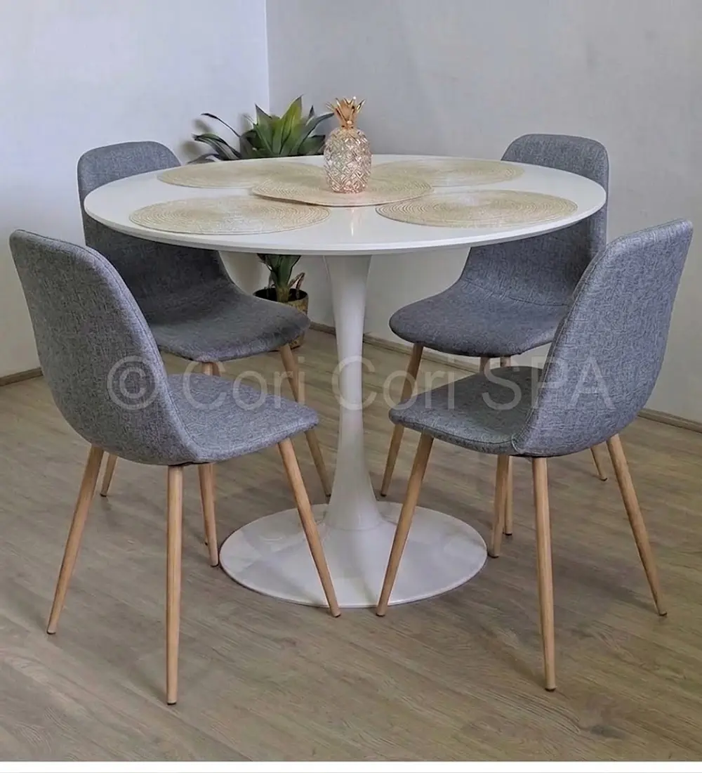 Comedor Tulip 100cms + 4 Sillas Scoop Lino