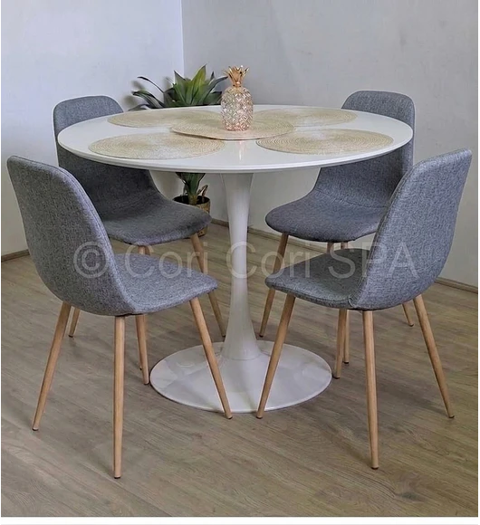 Comedor Tulip 100cms + 4 Sillas Scoop Lino