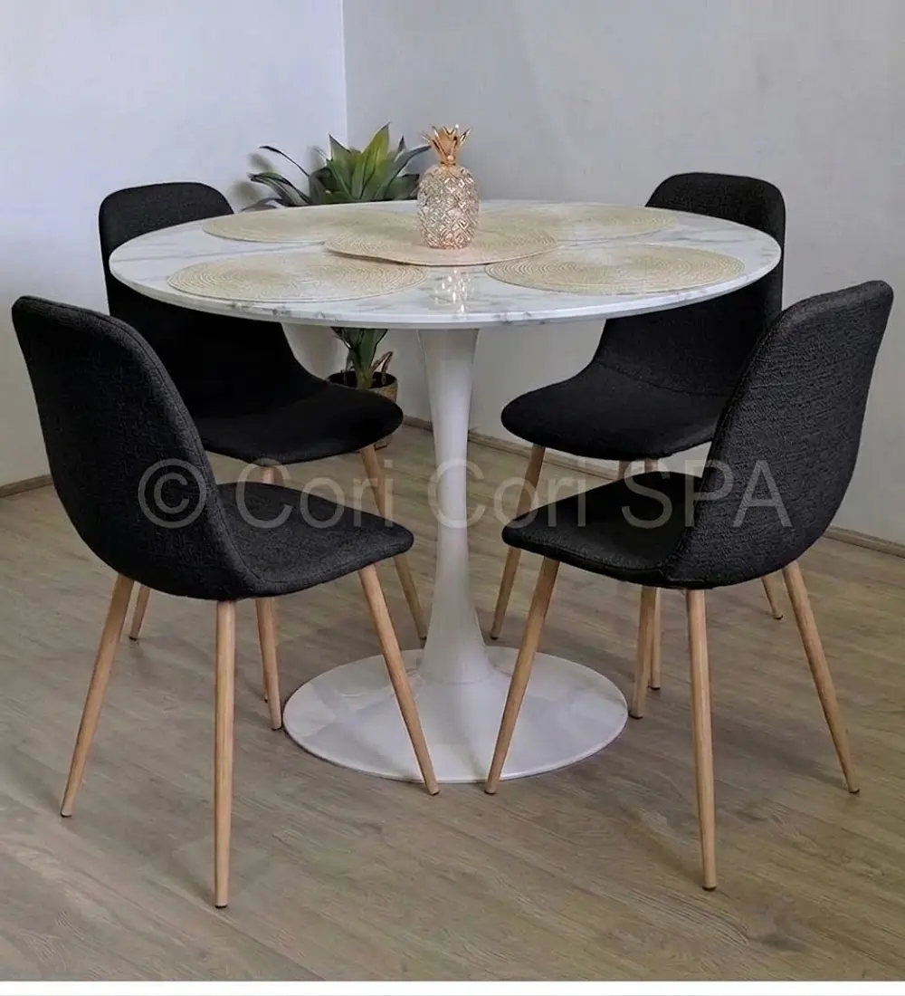Comedor Tulip 100cms + 4 Sillas Scoop Lino