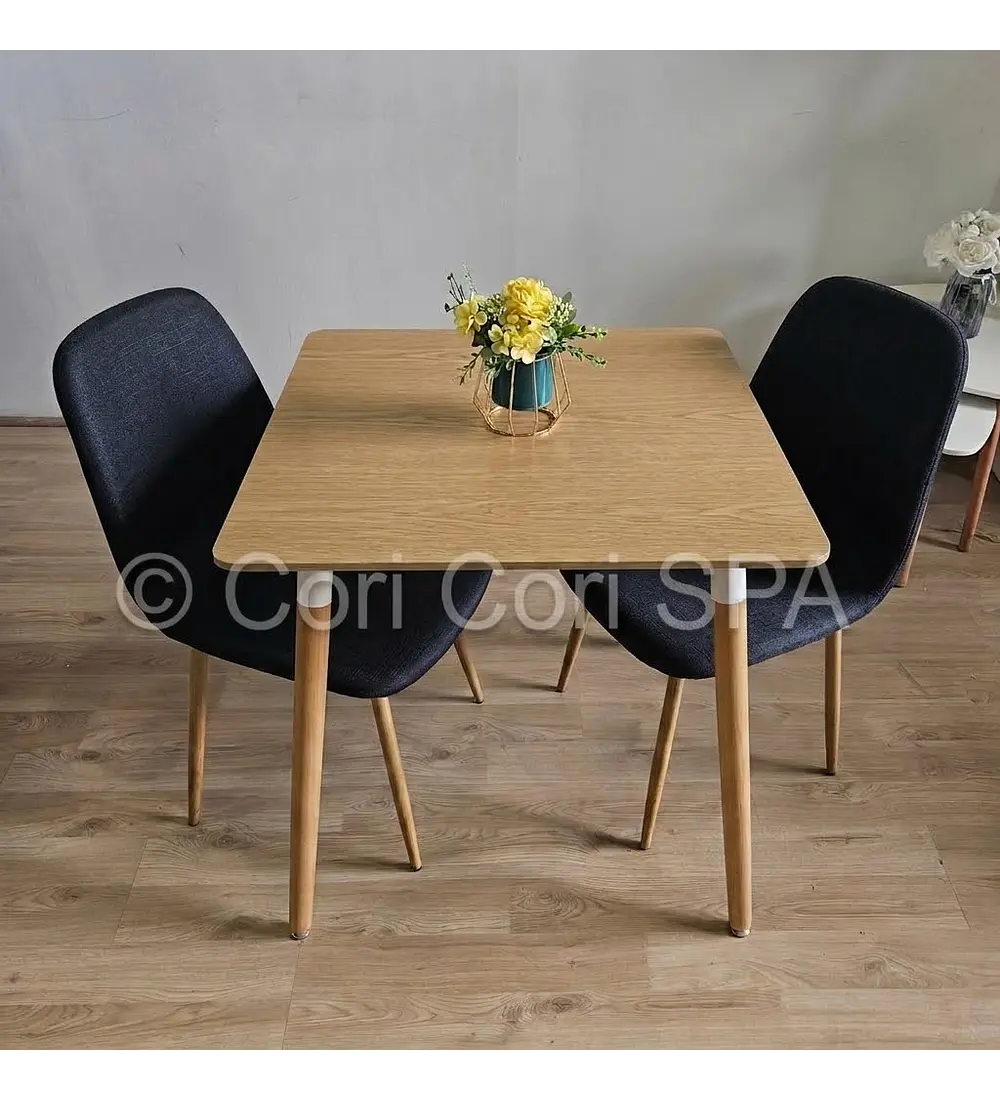 Comedor Melamina Cuadrada 80x80cms + 2 Sillas Scoop Lino
