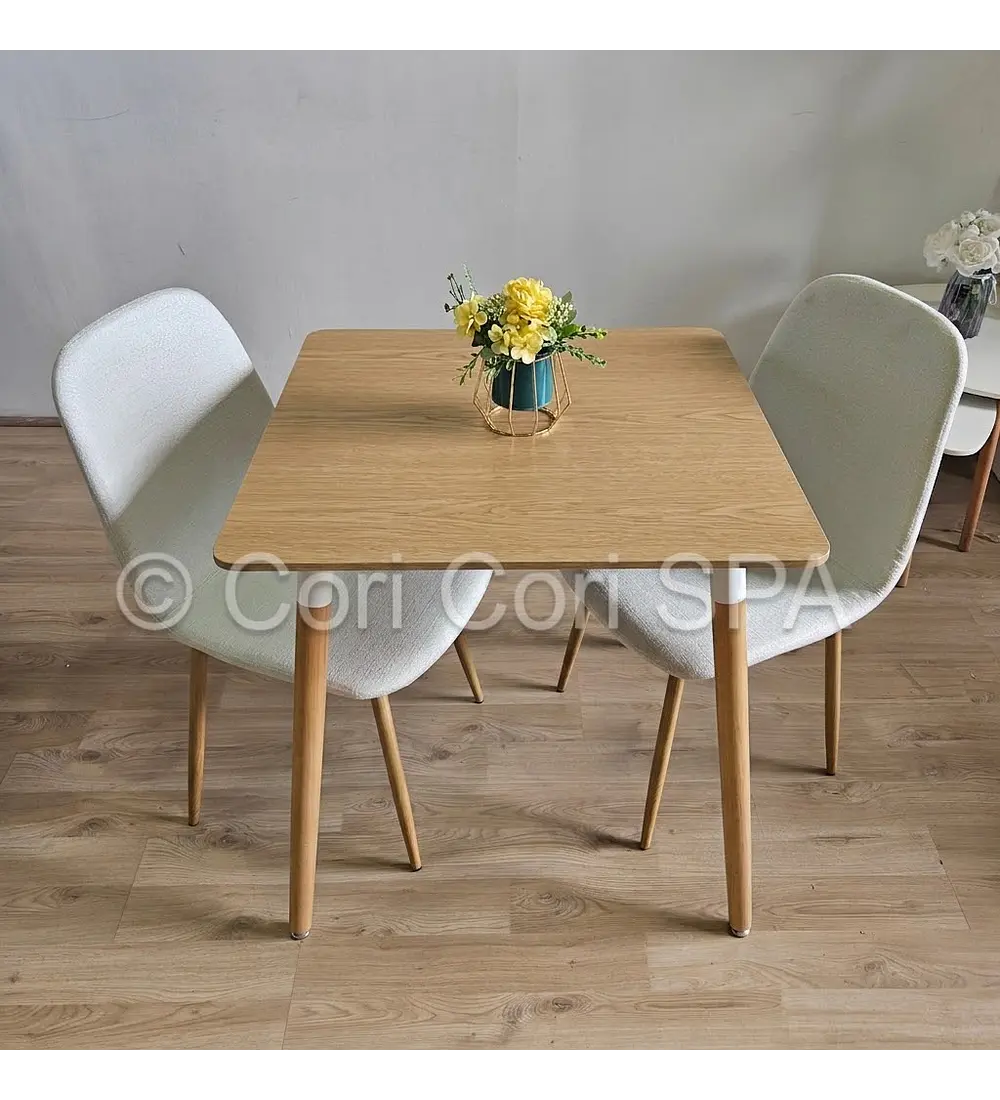 Comedor Melamina Cuadrada 80x80cms + 2 Sillas Scoop Lino