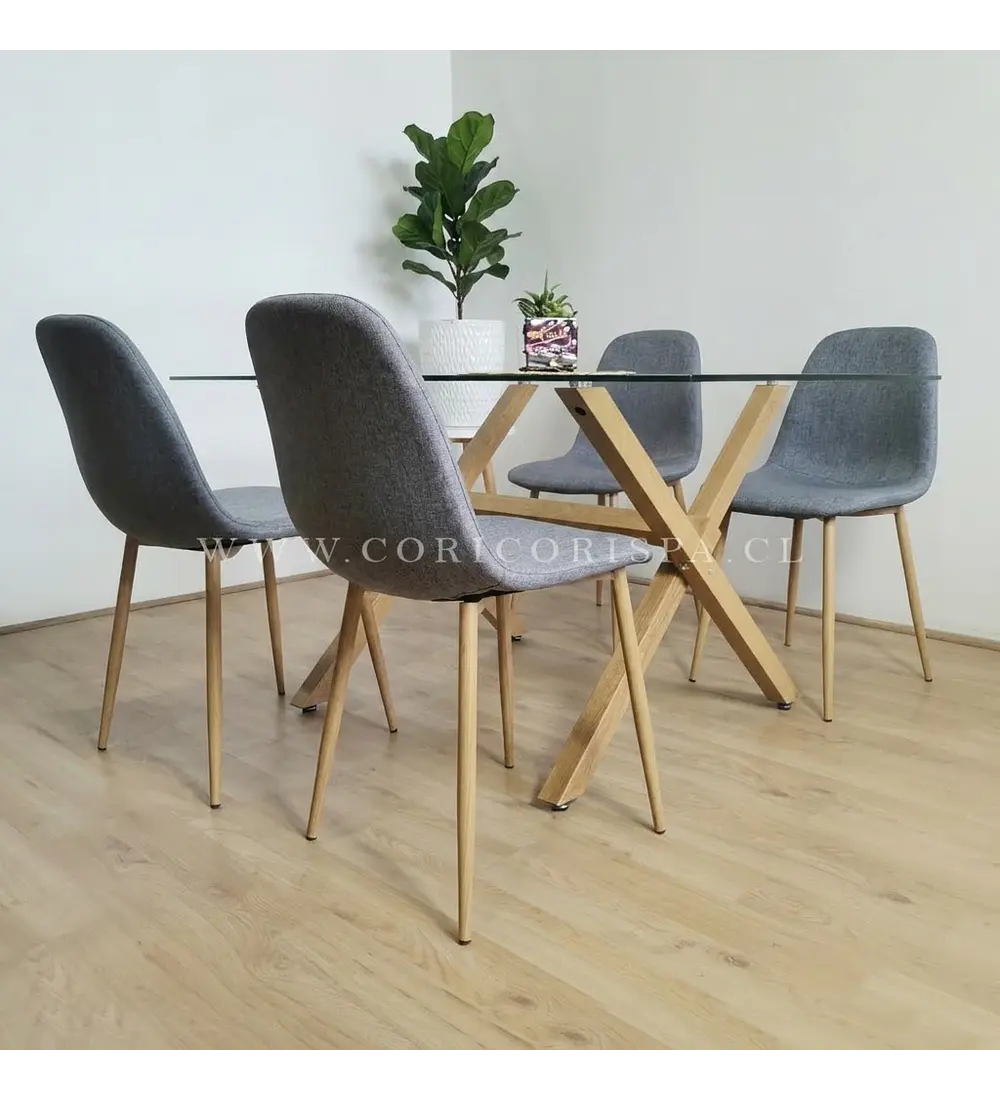 Comedor Medlock 140 x 90cm + 4 Sillas Scoop Lino