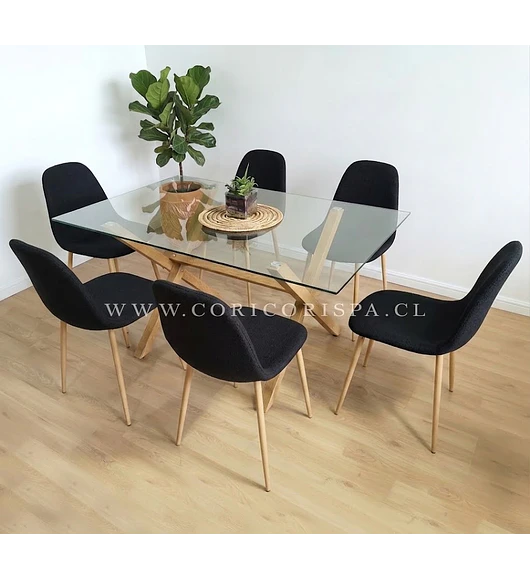 Comedor Medlock 140x90cms + 6 Sillas Scoop Lino