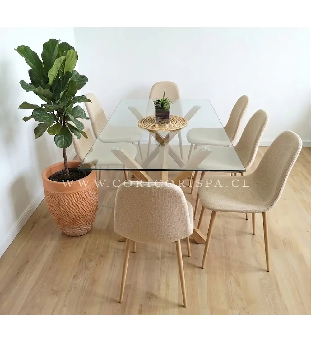 Comedor Medlock 140x90cms + 6 Sillas Scoop Lino