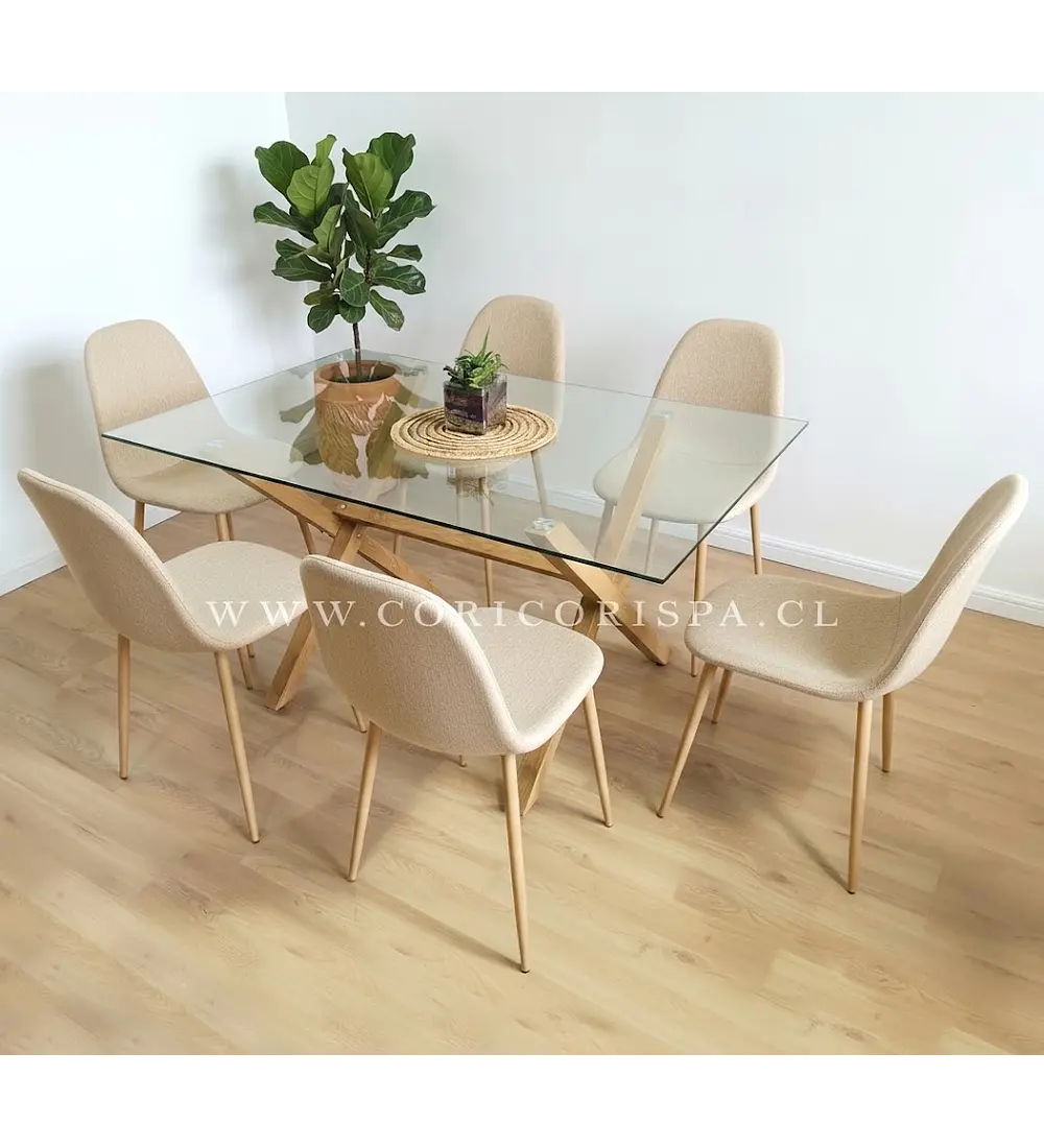 Comedor Medlock 140x90cms + 6 Sillas Scoop Lino