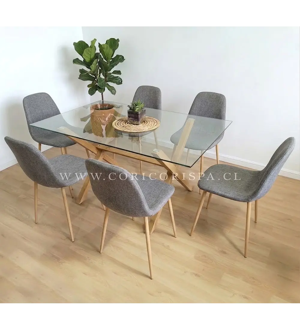 Comedor Medlock 140x90cms + 6 Sillas Scoop Lino