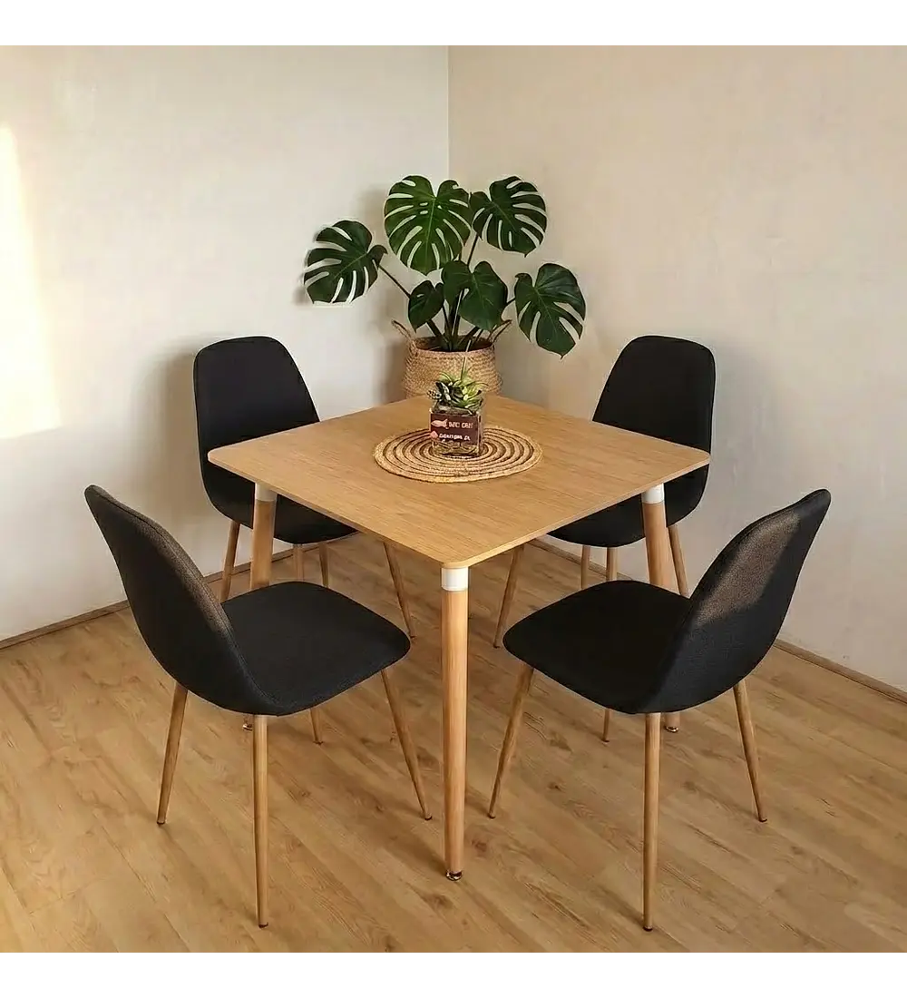 Comedor Melamina 80x80cms + 4 Sillas Scoop Lino