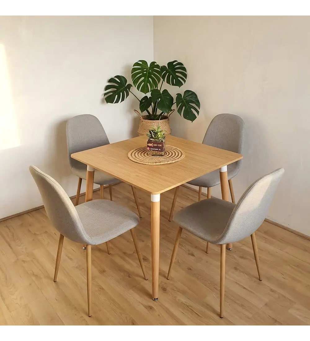 Comedor Melamina 80x80cms + 4 Sillas Scoop Lino