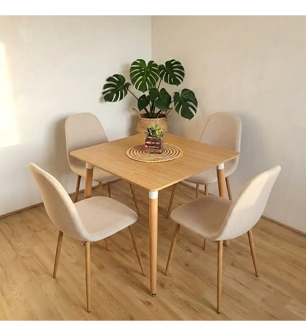 Comedor Melamina 80x80cms + 4 Sillas Scoop Lino