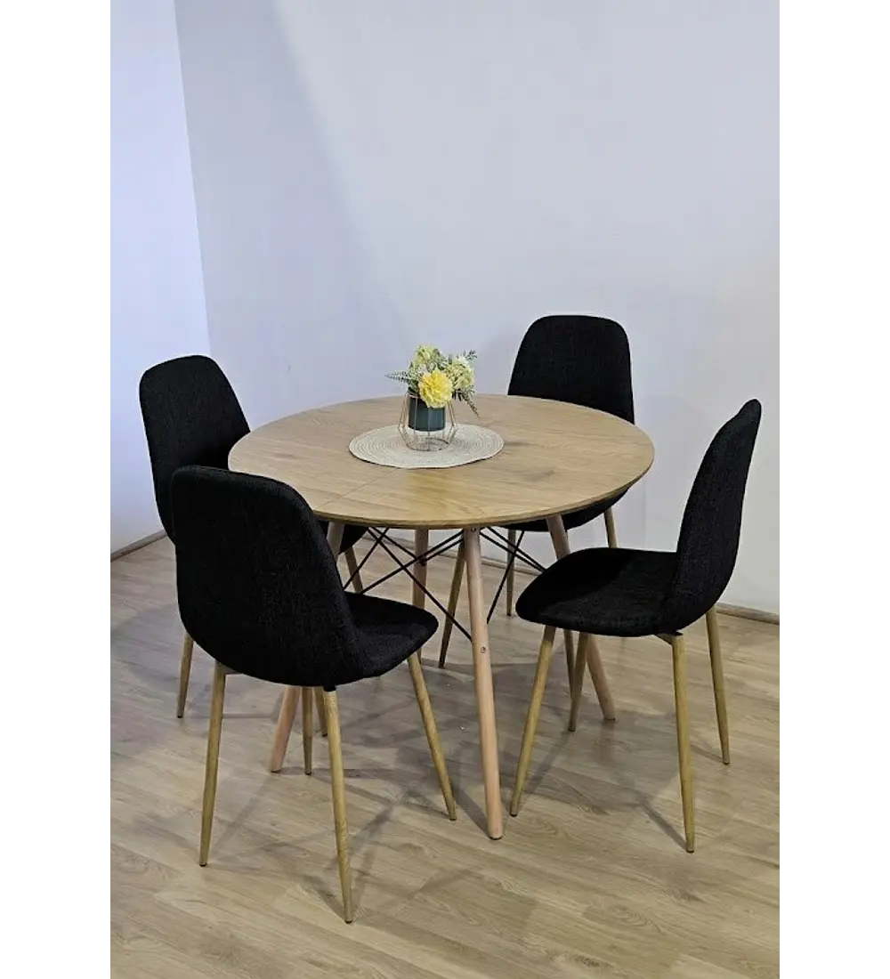 Comedor Mesa Wood 100cm + 4 Sillas Scoop Lino