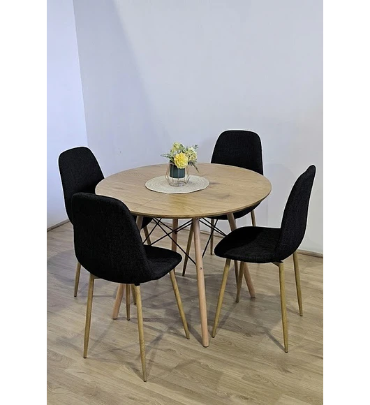 Comedor Mesa Wood 100cm + 4 Sillas Scoop Lino