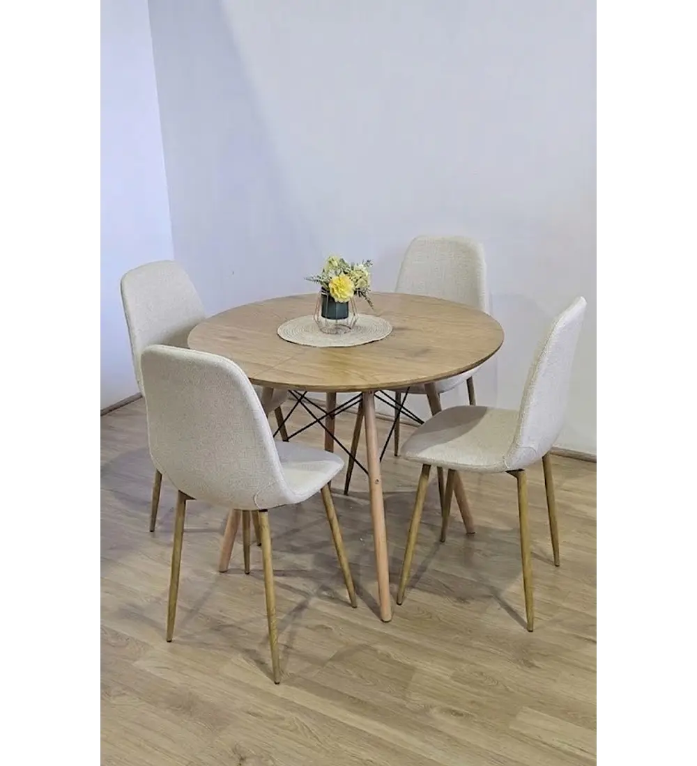 Comedor Mesa Wood 100cm + 4 Sillas Scoop Lino