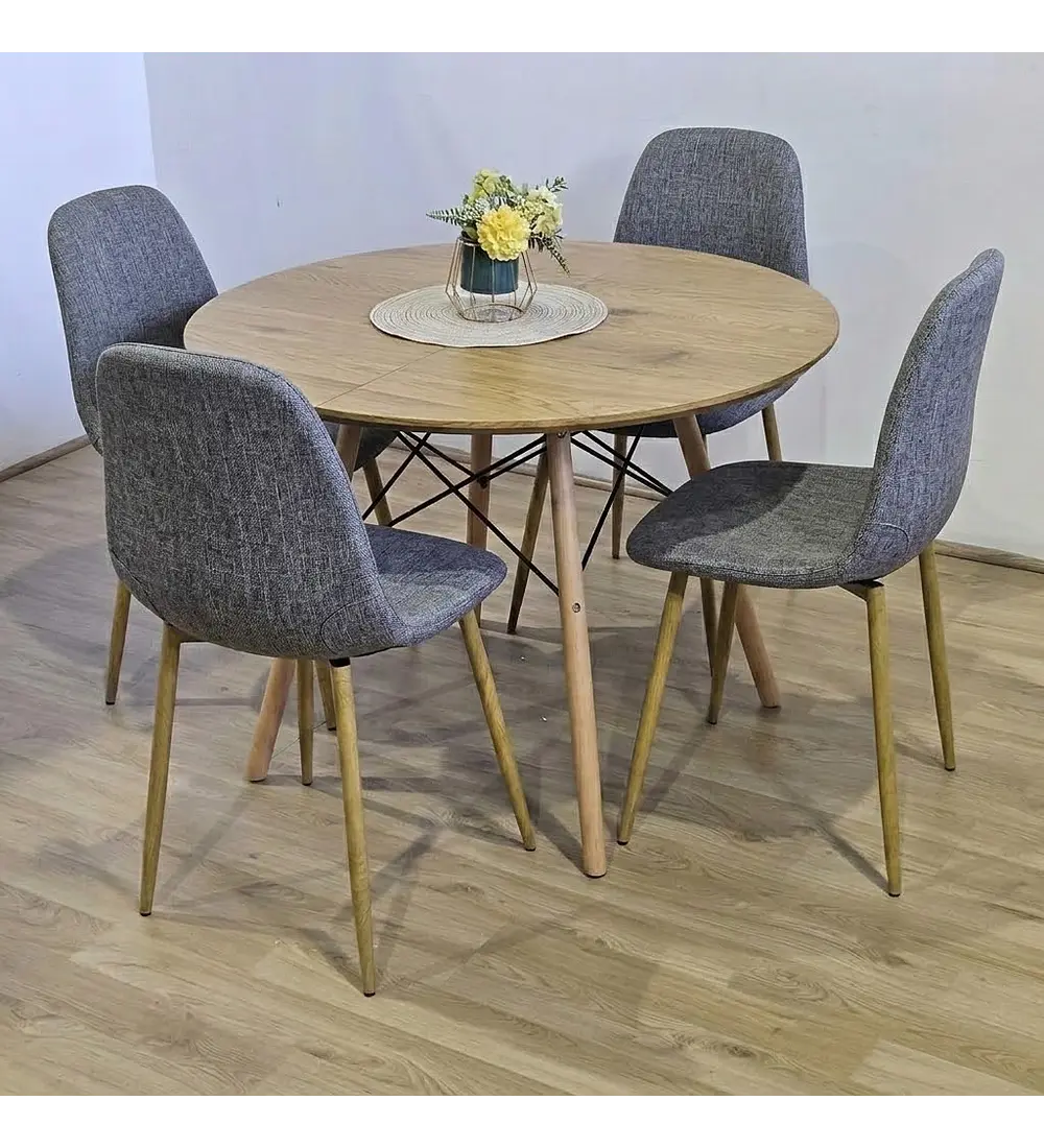 Comedor Mesa Wood 100cm + 4 Sillas Scoop Lino