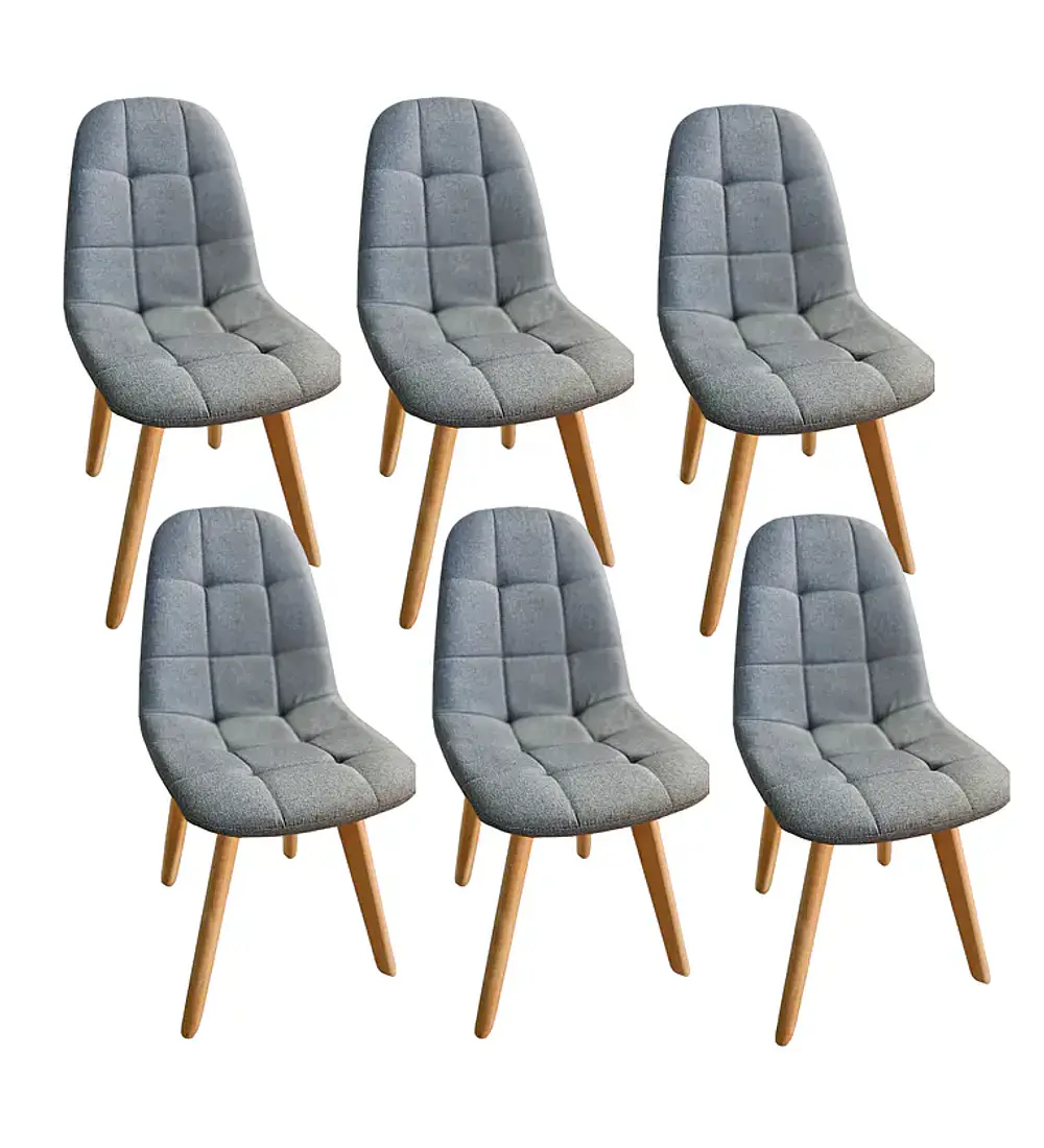 Comedor Madrid Stone Wood + 6 Sillas Capitonne Lino
