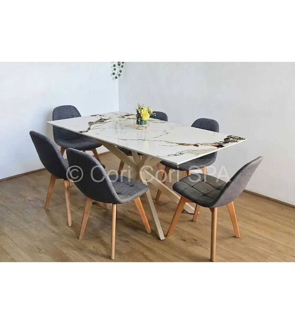Comedor Madrid Stone Wood + 6 Sillas Capitonne Lino