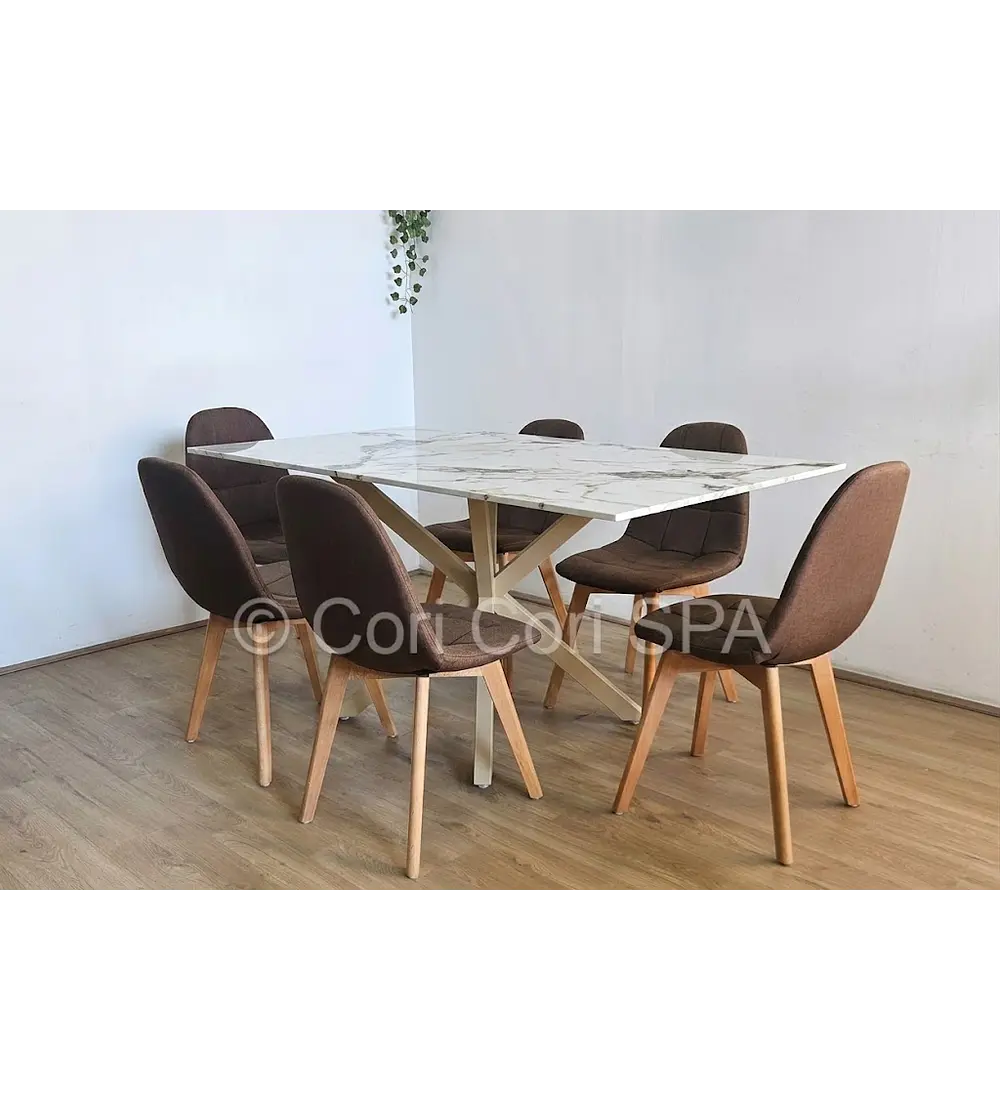 Comedor Madrid Stone Wood + 6 Sillas Capitonne Lino